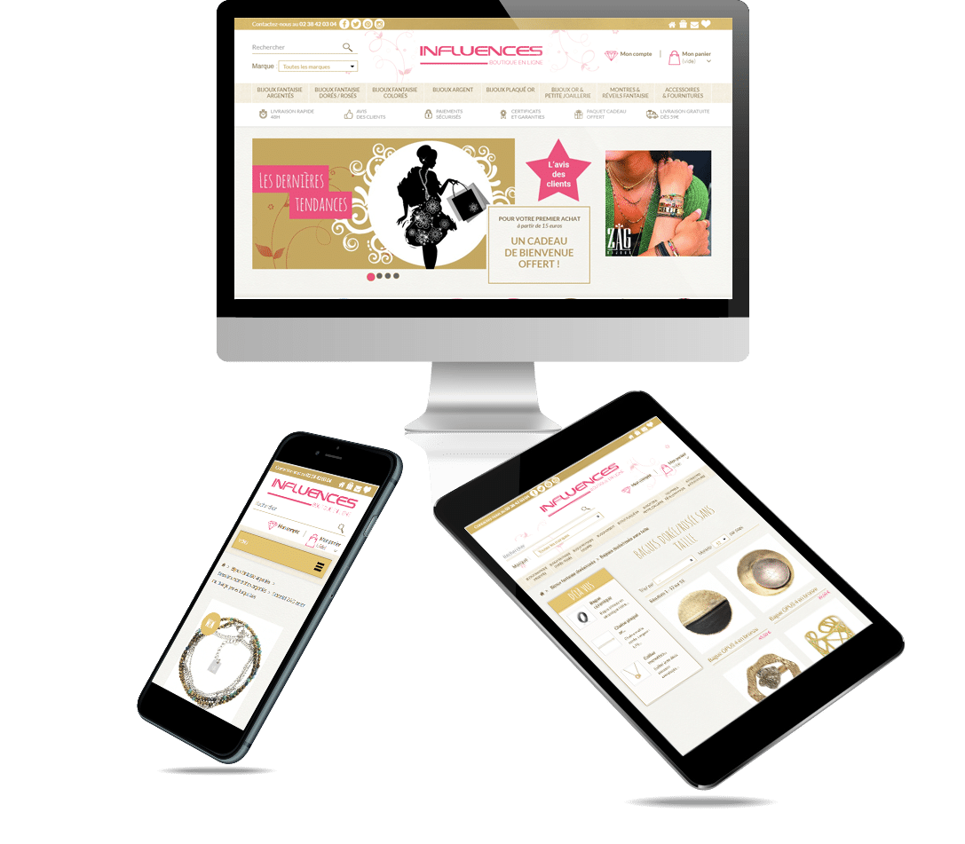 site e-commerce Prestashop bijouterie influence