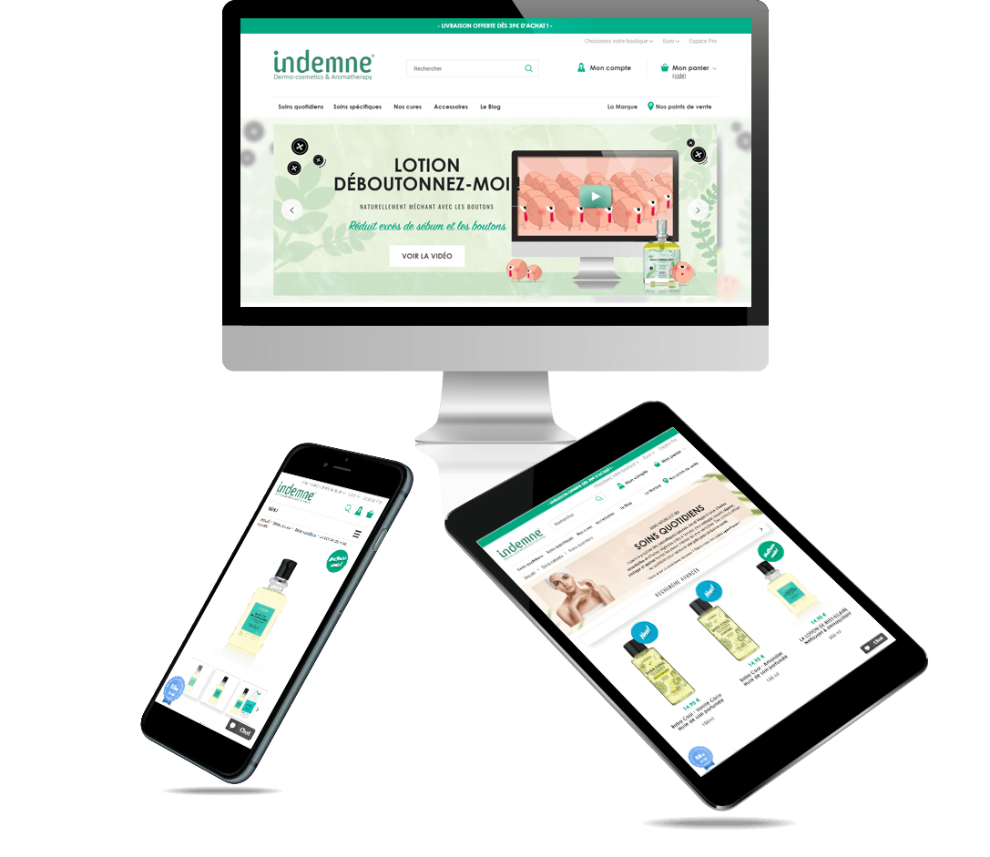 Site e-commerce PrestaShop cosmétique Indemne