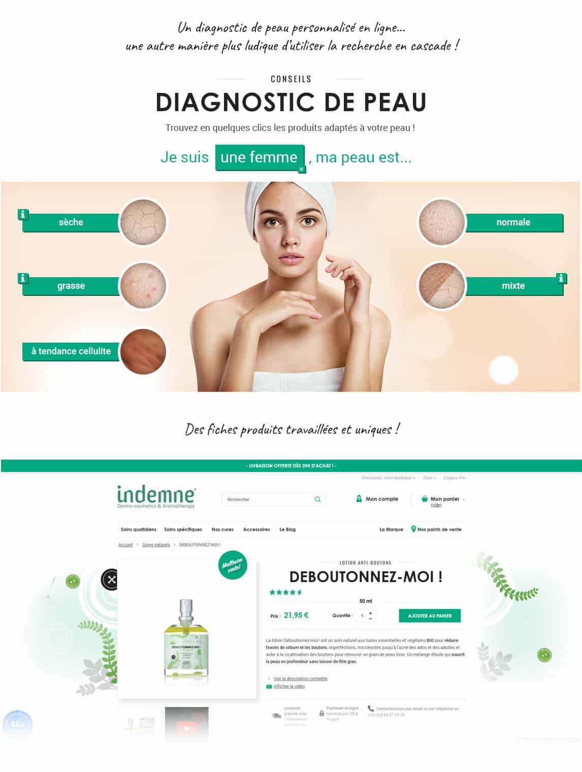 Site e-commerce PrestaShop cosmétique Indemne