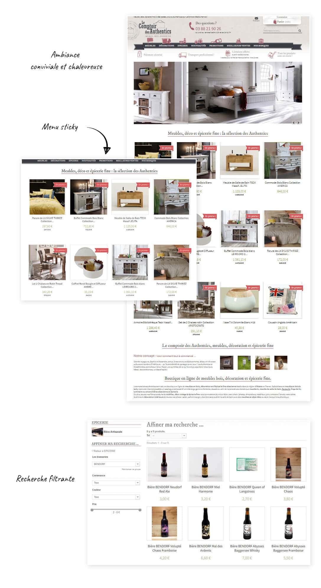 site e-commerce Prestashop meubles, déco, épicerie