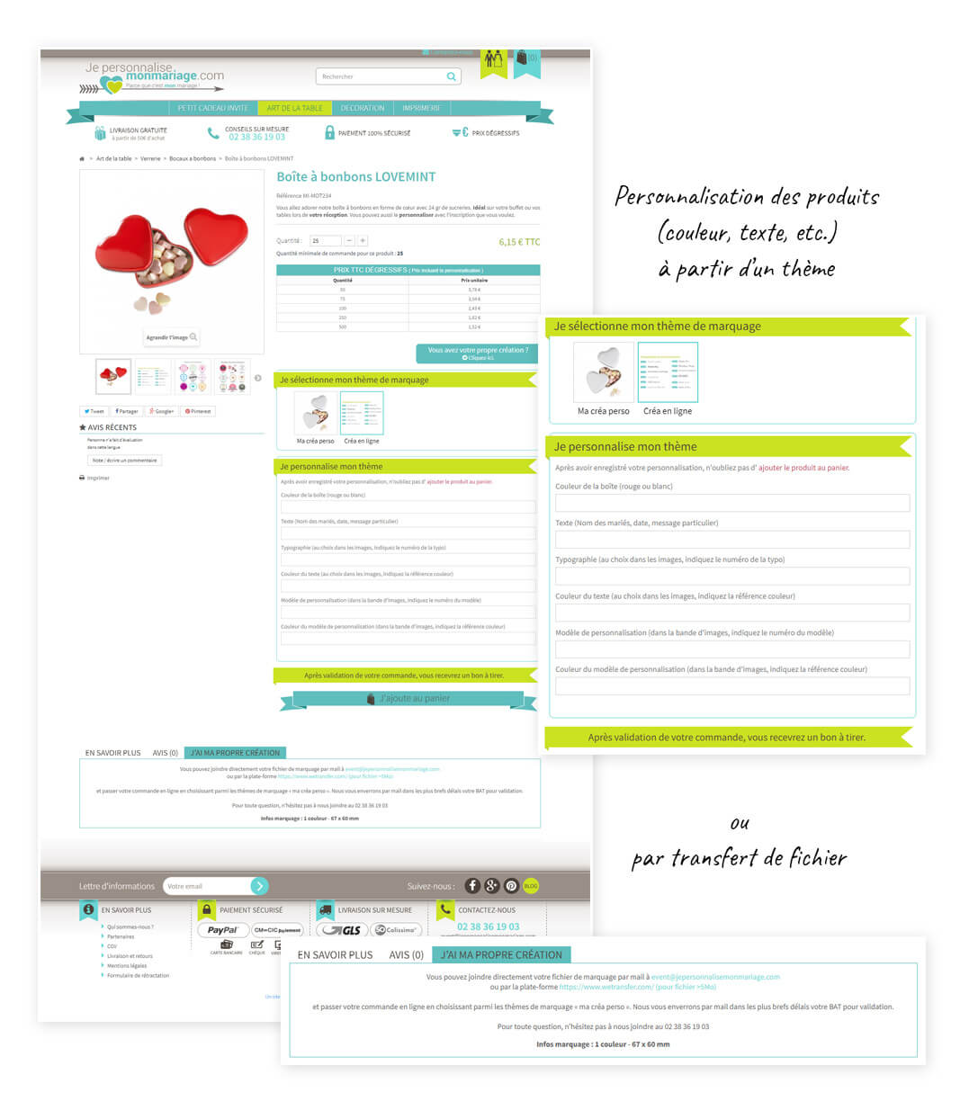 site e-commerce Prestashop de personnalisation d'objets de mariage